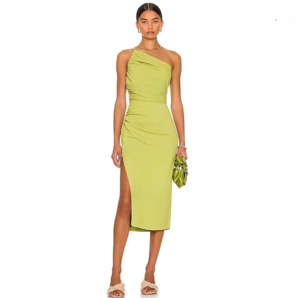 One-Shoulder Lime Midi Dress
